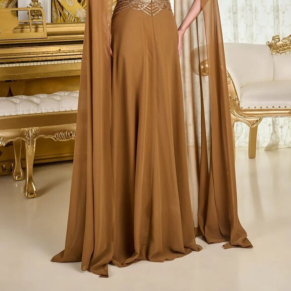 New A-Line Soft Chiffon Beaded Mother Of Bride Gown w/ Cape Sleeves GL3785 - Picture 14 of 14